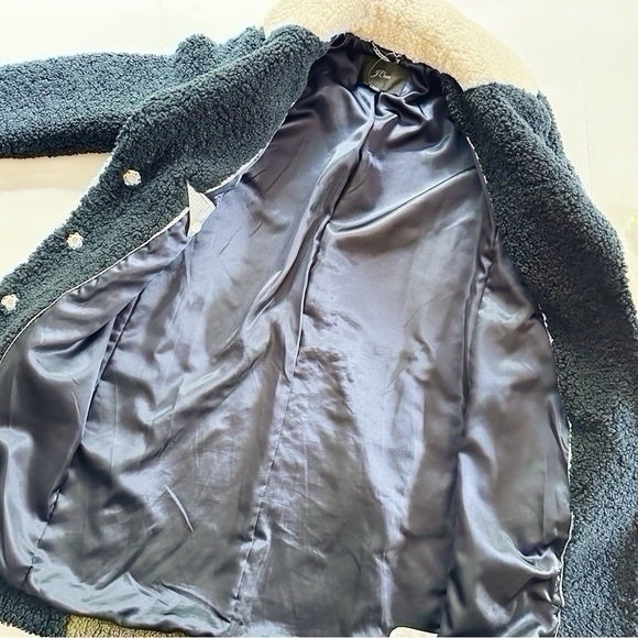 J.Crew Teddy Sherpa Colorblock Thick Coat Green Ivory Navy Blue - Picture 11 of 13